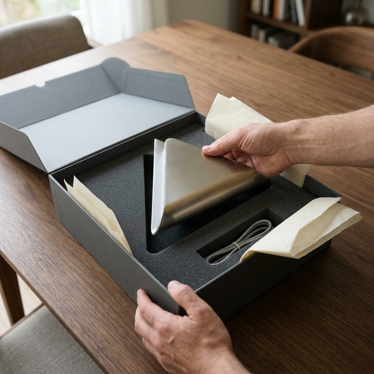 ORVEN FOLD AI-generated unboxing and packaging concept - not final packaging